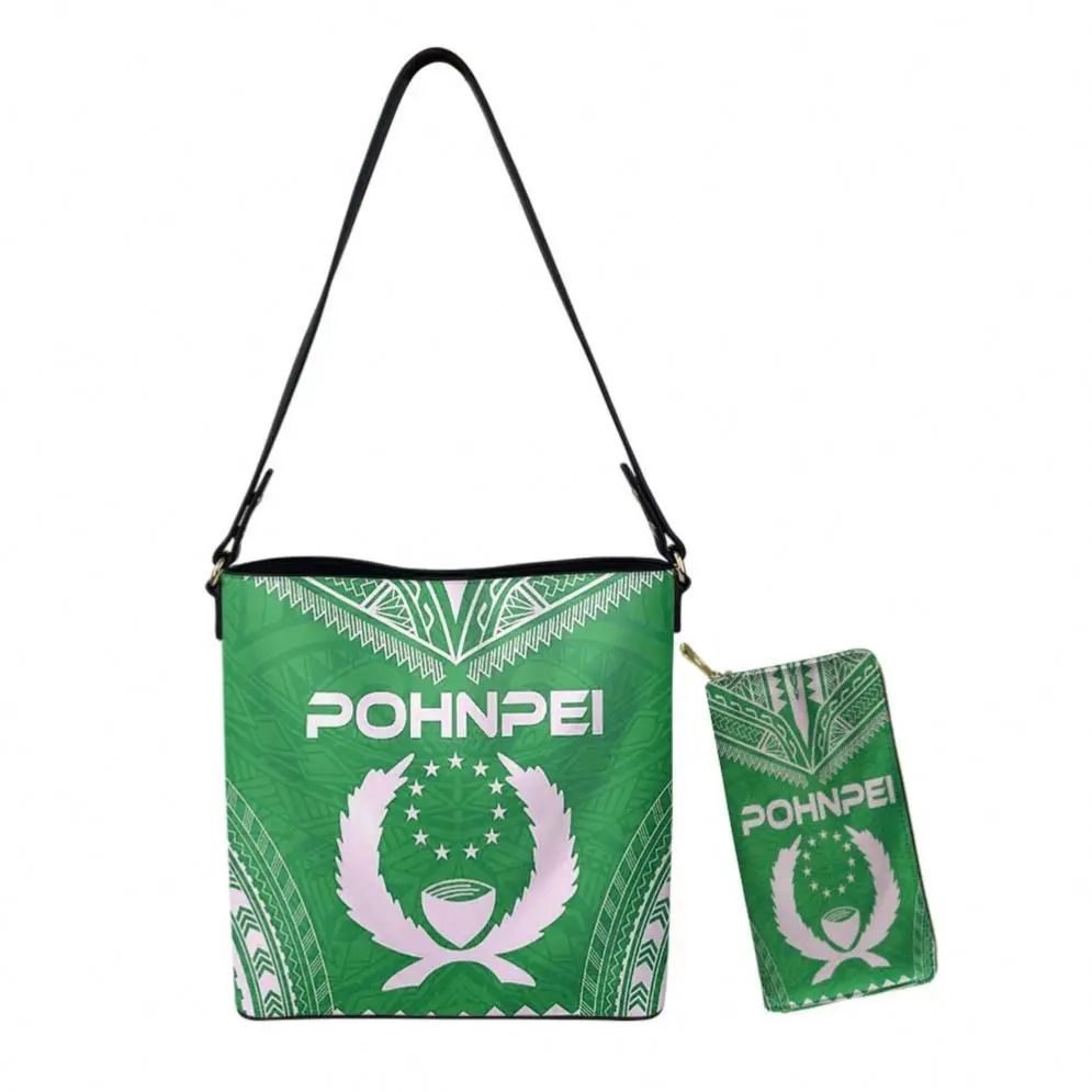 

Hawaii Pohnpei Green Pattern Women Crossbody Bag Shoulder with Zipper Wallet Shoulder Bag Custom Women Bucket Sling Shoulder Bag, Customized color