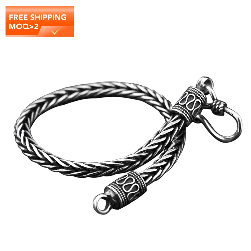 

Real Pure 925 Sterling Silver Jewelry Mens Vintage Handmade Braided Chain Bracelet