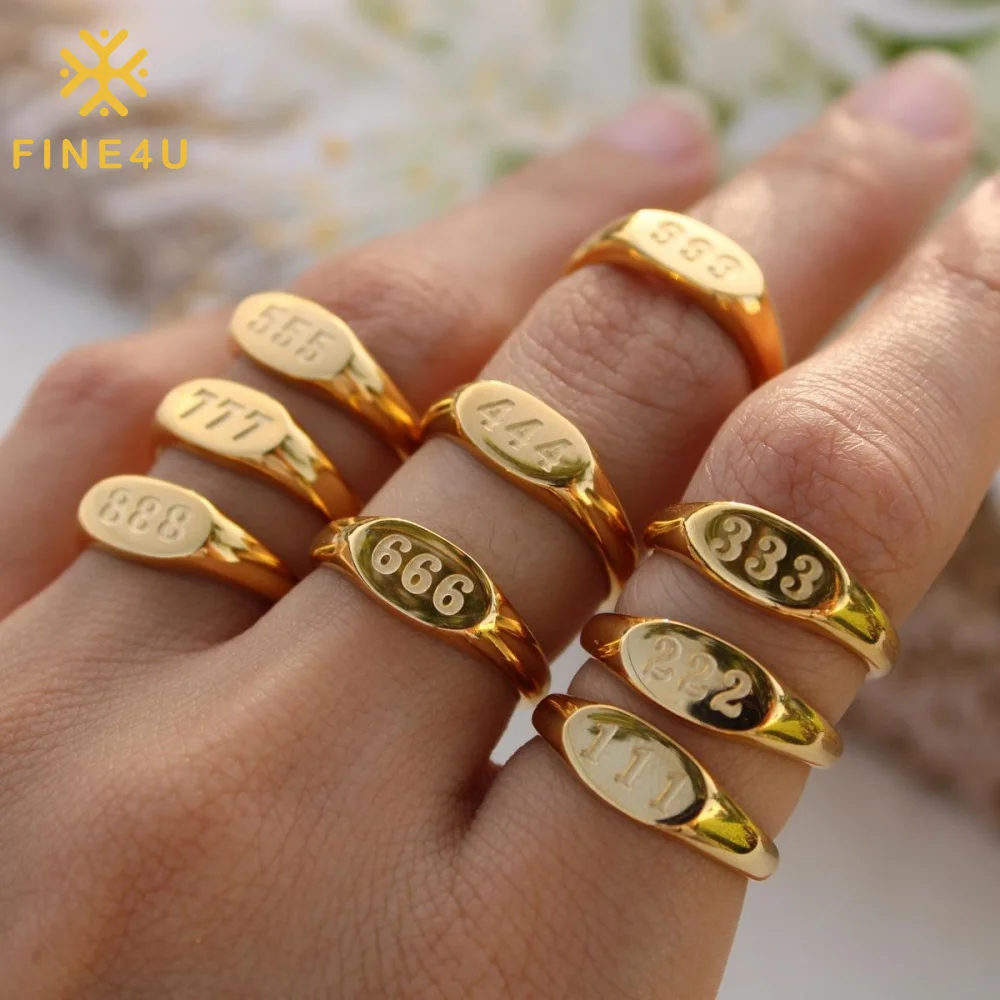 

Non Tarnish Water Proof Jewelry Gold Plated Stainless Steel Custom Signet Angel Number Ring For Women