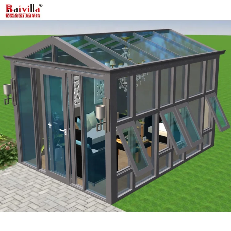 
Modern Glass Houses Outdoor Garden Sunroom Free Standing Solar Green Houses In China 