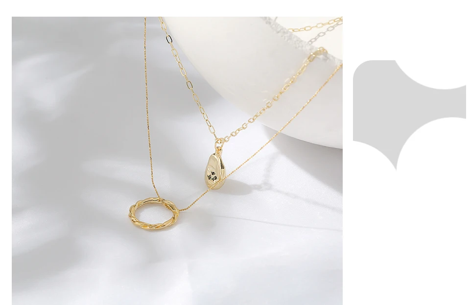 yhpup时尚多层圆形空心吊坠项链女士金色金属贝壳链项链珠宝周年纪念