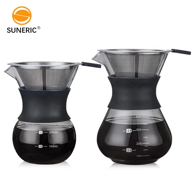 

Hot sale reusable glass pour over coffee dripper stainless steel coffee filter coffee dripper set
