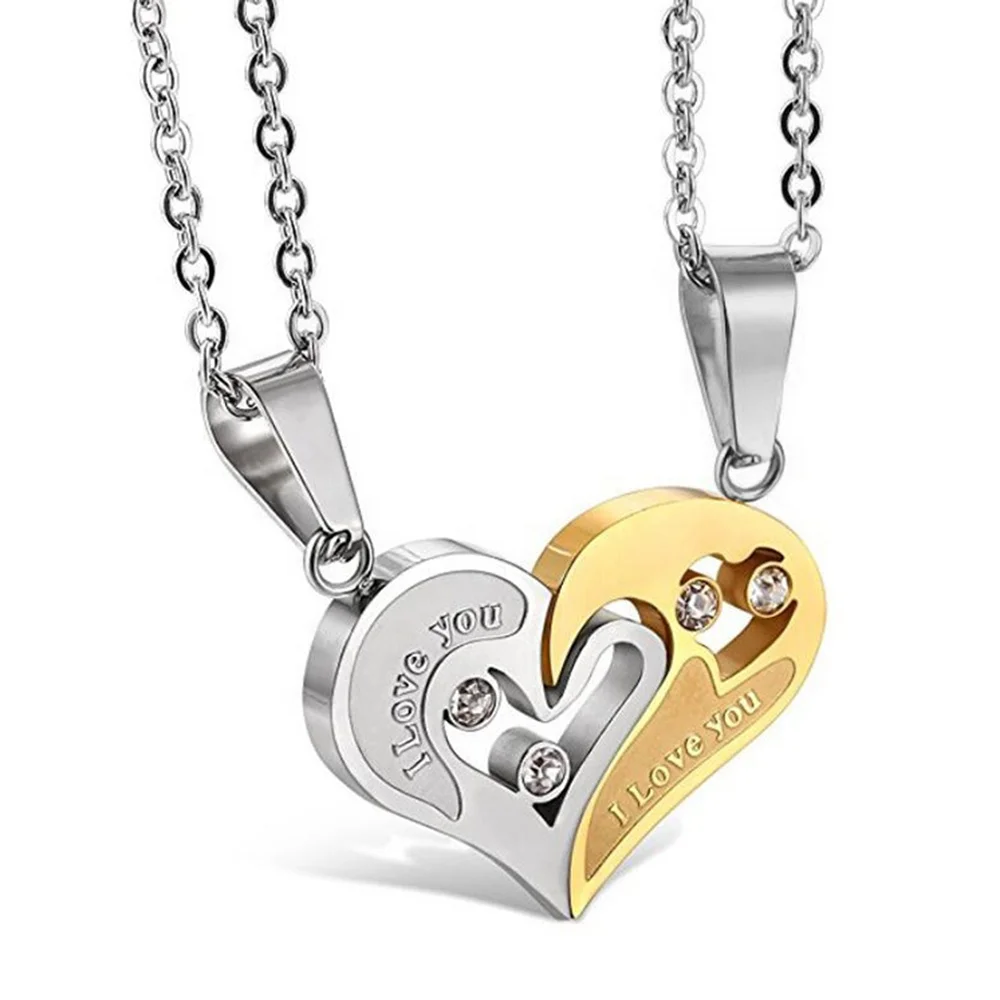 

1 Pair Fashion Couple Heart Shape I Love You Pendant Necklace Unisex Lovers Couples Jewelry Fashion