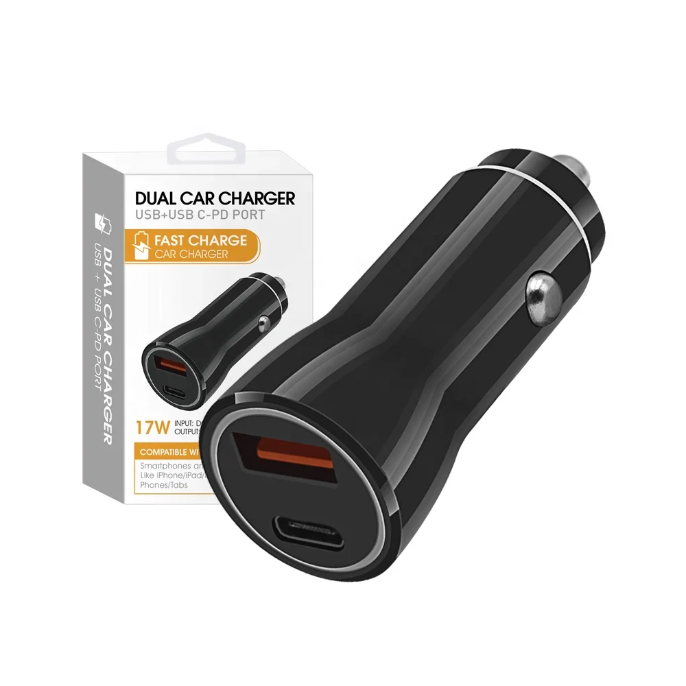 

pd type c quick charge 18w fast dual usb car charger type c car adapter dual usb c car charger mobile 2 ports charger