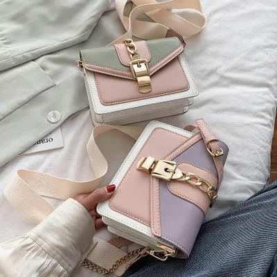 

Women Hand Bags Sling Lady Panelled Color Pu Leather Crossbody Bag For Women 2021 New Wide Strap Shoulder Messenger Bag Ladies, Customized