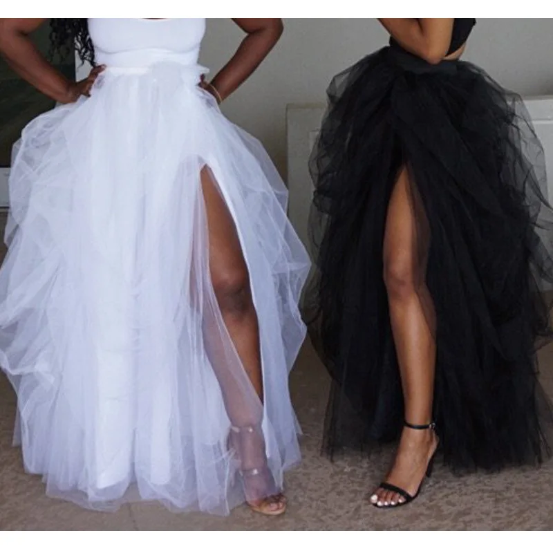 

Women's Mesh Maxi Skirt Tutu Skirt Lady's Ball Gown Tulle Skirt, Black, white