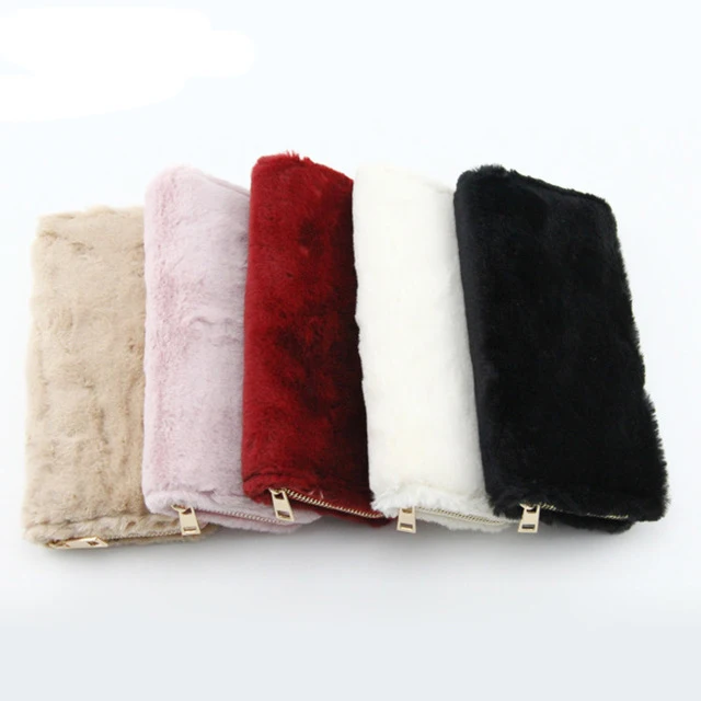 

promotional funky girls gold zip long slim passport card purse fluffy furry wallet, Red, pink, black, yellow