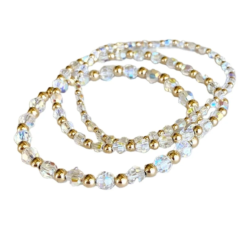 

Gold Beaded Crystal Stretch Bracelets 14K Yellow Gold Ball Bracelet Gold Bead Ball Bracelet, As picture