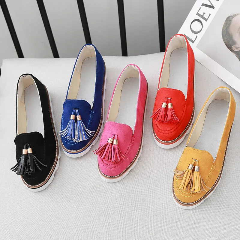 

Fashion New Large Size Round Toe Thick Sole Shallow Mouth Lazy Women Casual Shoes, Yellow, red, black, blue, pink