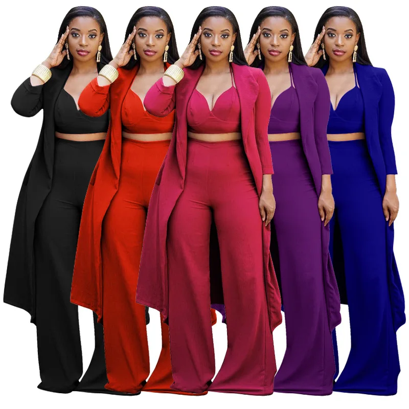 

Fashion Clothes 2021 Women Hot sale V neck Elegant Three Piece Suits Set For Women Business 2pc Pants Set Women, Orange/red/purple/black/blue