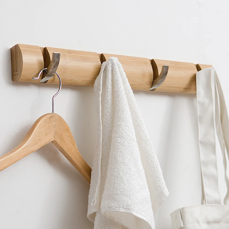 

High Quality Bamboo Retractable Hooks Wall Mounted Coat Rack