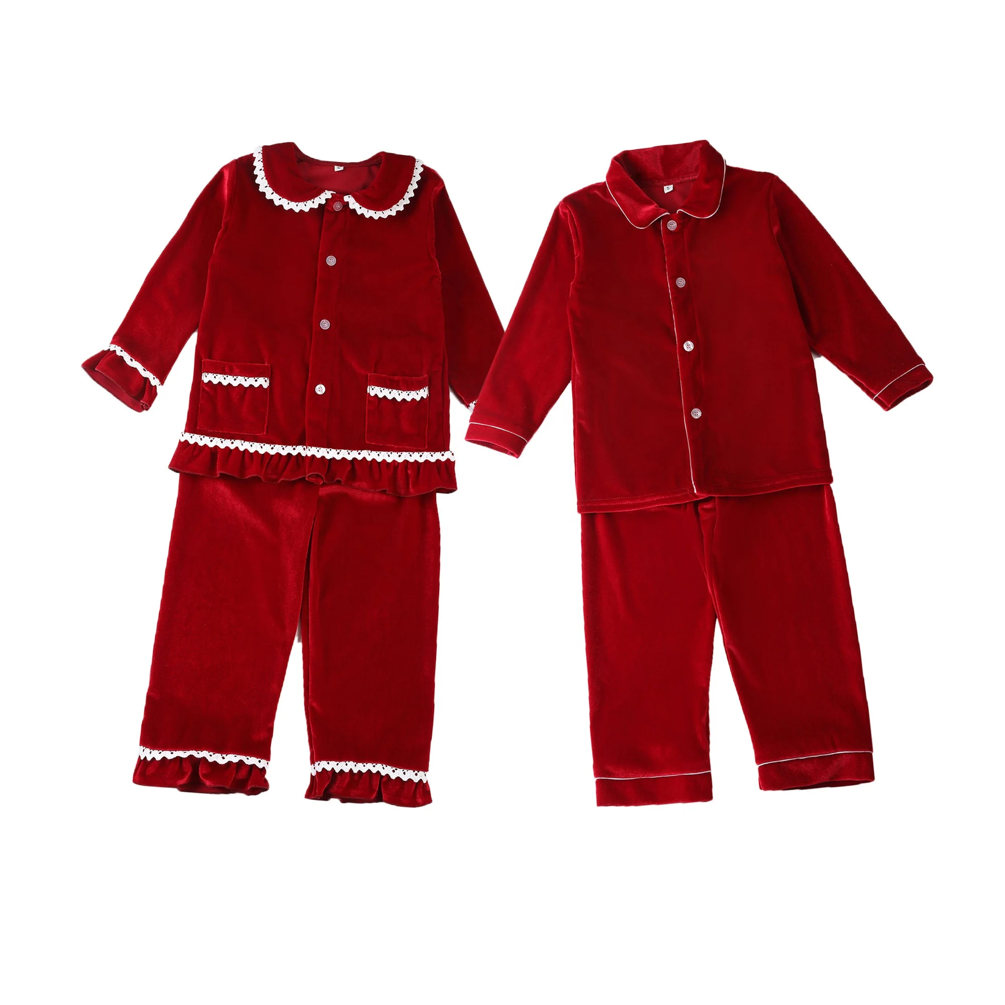 

2020 XMAS pajamas set kids boutique boys girls sleepwear christmas red high quality soft thick children's velvet pyjamas, As picture or color chart