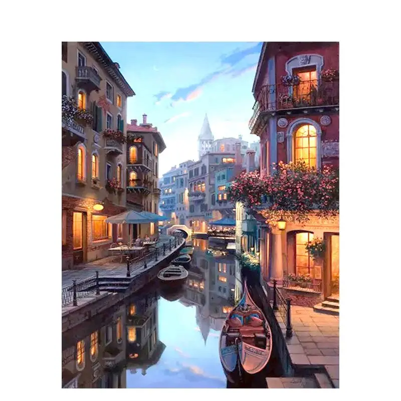 

CHENISTORYDIY 99181 Handpainted painting by Number Oil Paint by Numbers Beautiful Night Venice Landscape Canvas painting