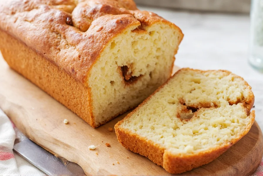 Freshly baked cottage cheese cinnamon roll bread with visible swirls and glaze
