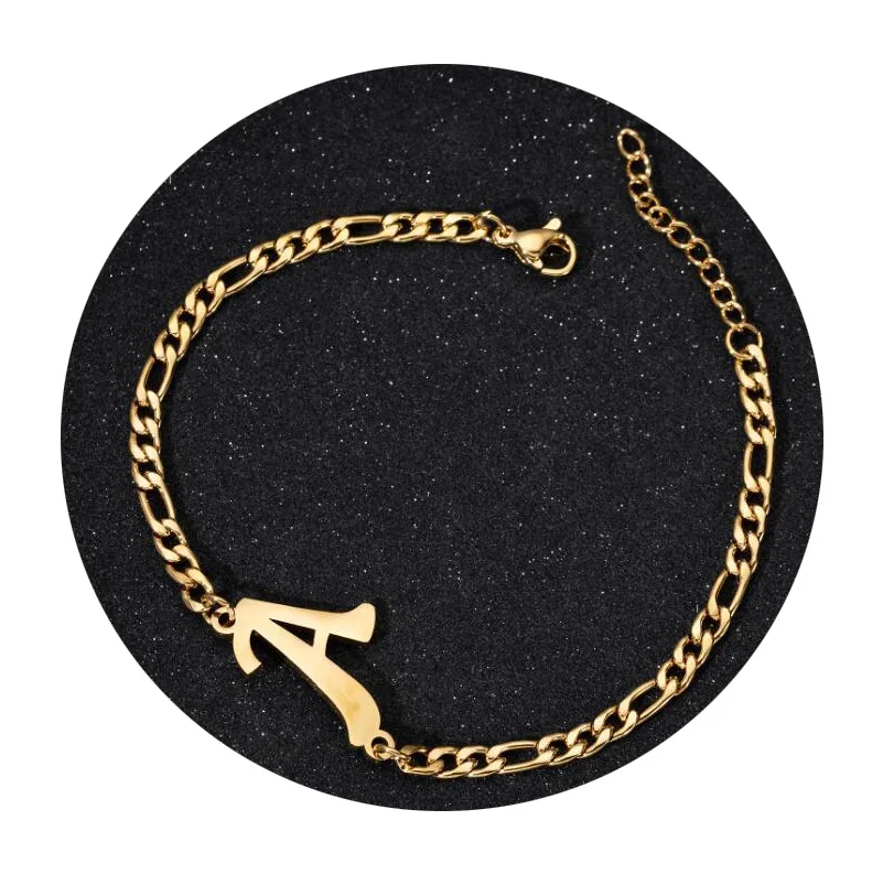 

High Quality Stainless Steel Chain Initial Charms Bracelet Gold Plated Alphabet Initial Letter Bracelet Men Women