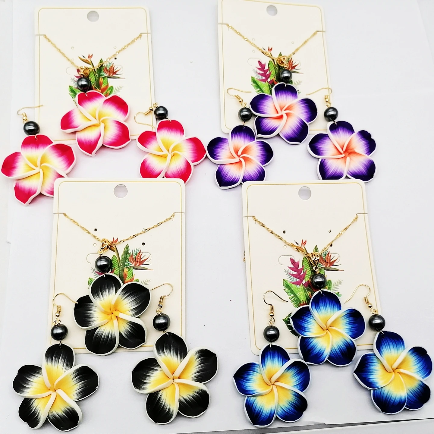 

New soft ceramic flower style necklace earrings set hawaiian jewelry set for women, As picture