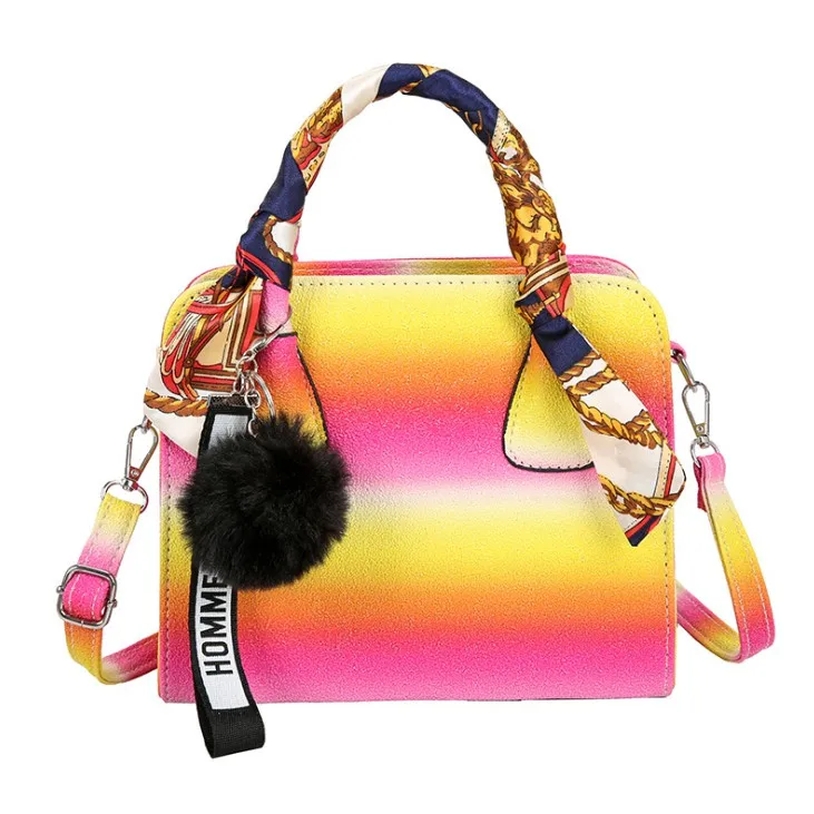 

Woman Rainbow High Heels Shoe And Purse Sets Personalized Rainbow Fluffy Sexy Stiletto Sandals With Matching Colorful Handbag