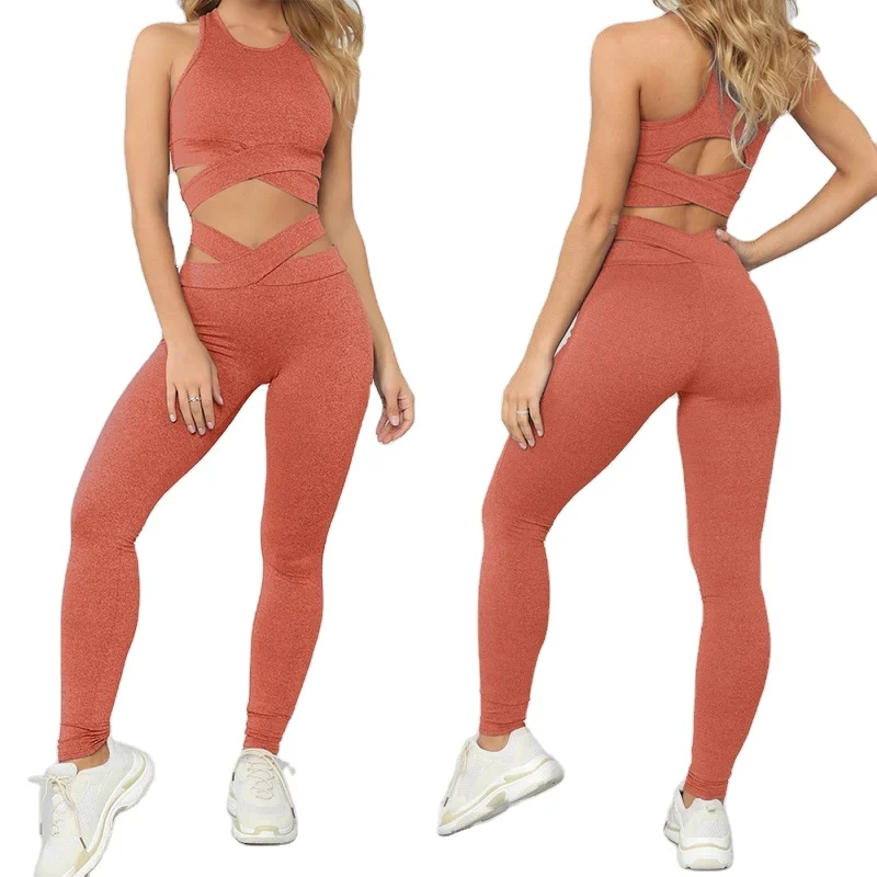 

Women Fitness Wear Gym Exercise Clothes Two Piece Activity Clothes Elastic Fabric Clothing Ladies Fit Outfits