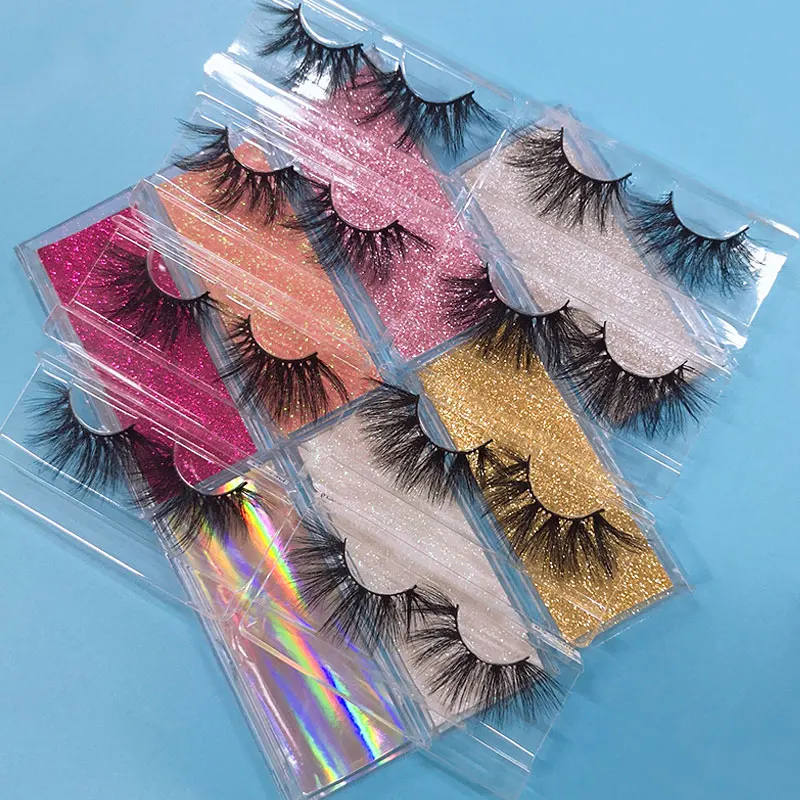 

5d 25mm mink eyelash vendor customized faux eyelashes and packaging boxes and logo fluffy full strip eyelash extensions glue, Black