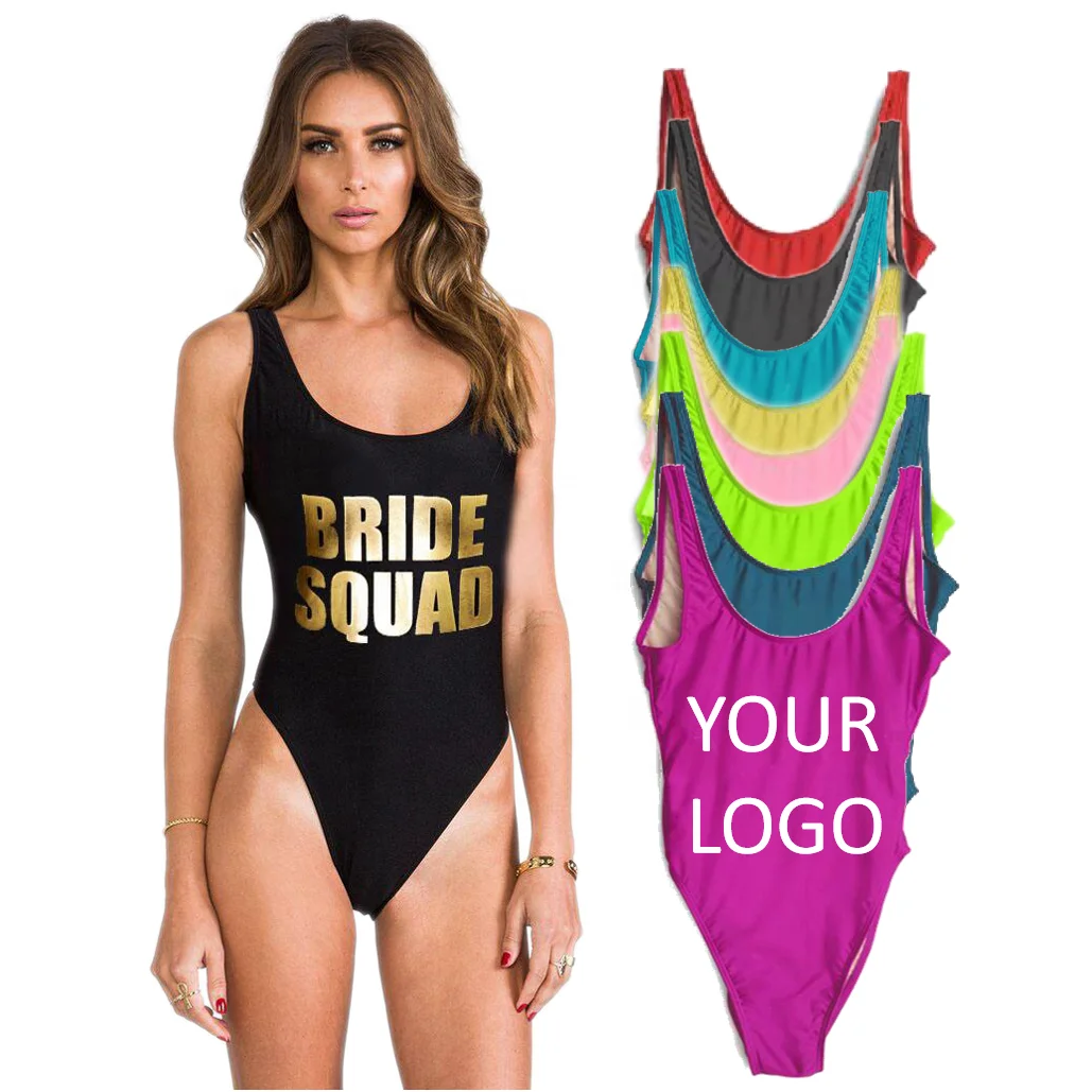 

Low Moq Bikini Custom Brand Logo Printed Women Beachwear Backless One Piece Swimsuit Bathing Suits
