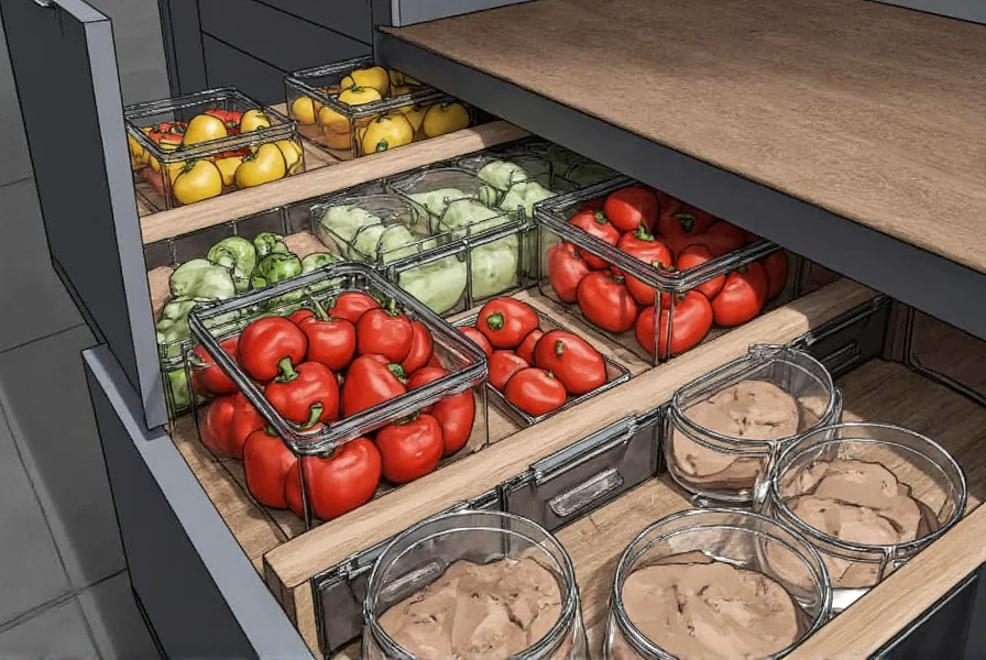 Illustration showing proper pepper storage containers in dark kitchen cabinet
