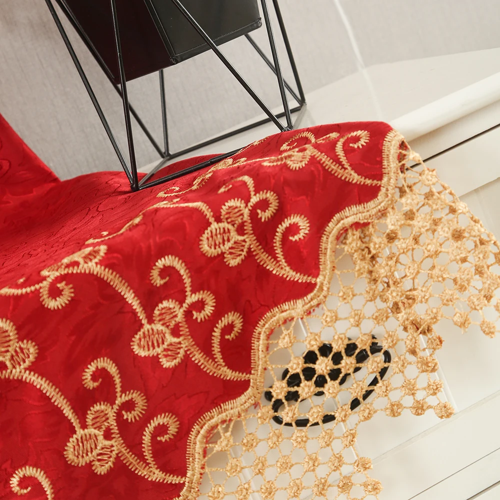 2020 Luxury European Embroidered Red Lace Curtain For Living Room With