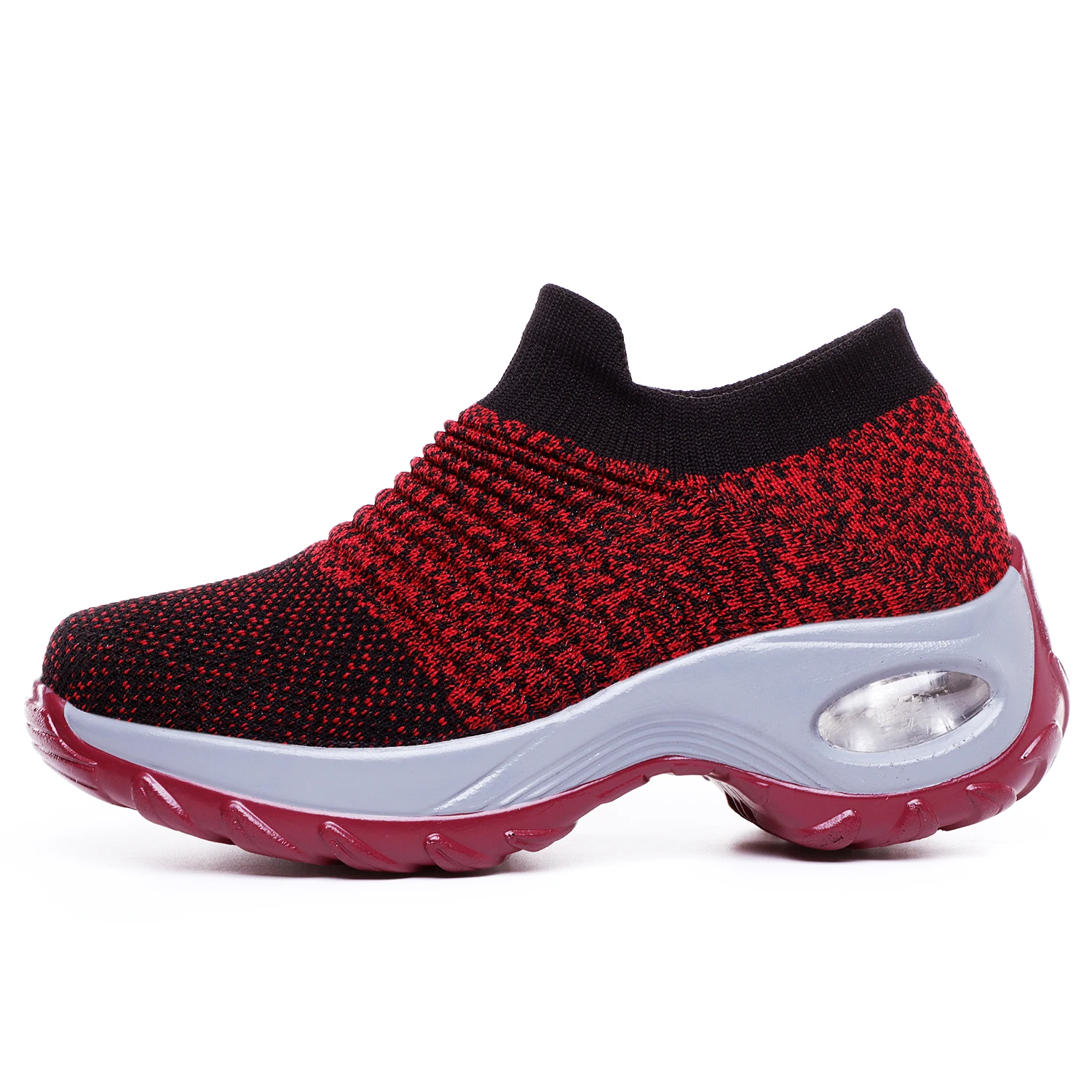 
2020 Low price wholesale pu air cushion black color ladies Thick bottom slip on shake shoes womens platform sneakers 