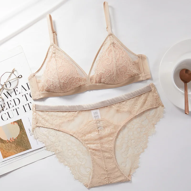 

Hot Sale Set Lace Organic Cotton Underwear Soft Bra Without Underwire