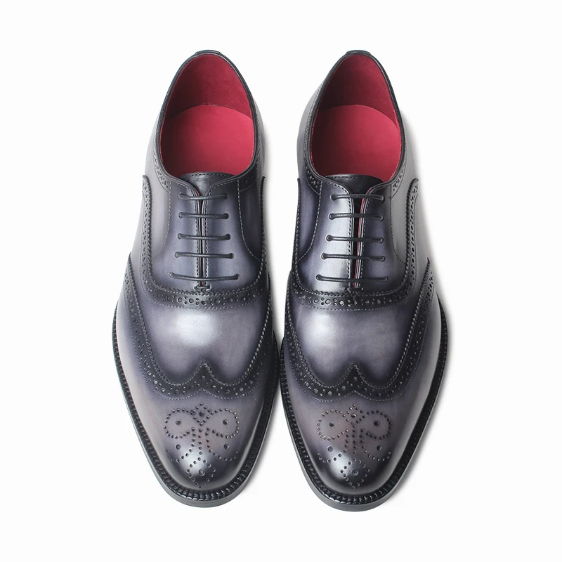 

Vikeduo Hand Made Industry Share Global Oxford Shoes Market Size Casual Brogue Men Formal Leather Shoes, Silver grey