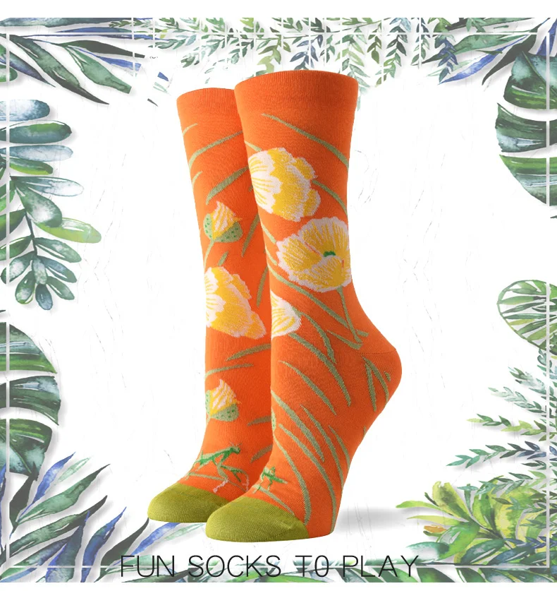 

Fashion Custom Christmas Gift Socks Feather Floral Socks Happy Funny Women Socks, Picture shown