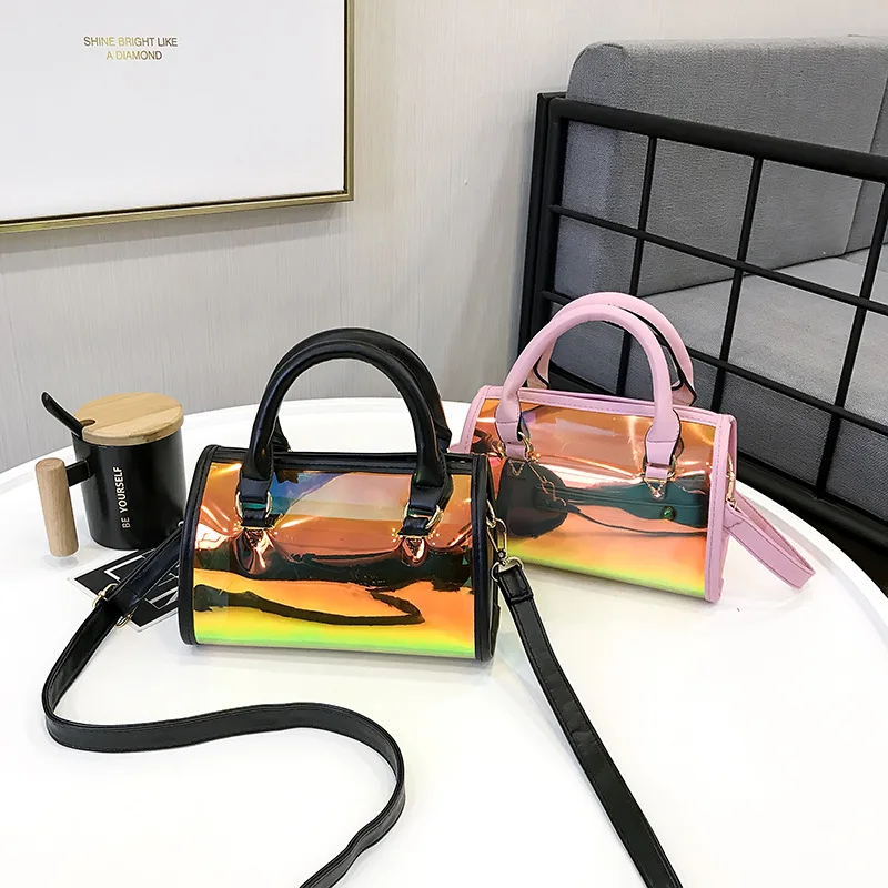

2020 Hot Laser Holographic Shoulder Bag Custom PVC Transparent Composite Bag Women Clear Jelly Tote Zipper Bag