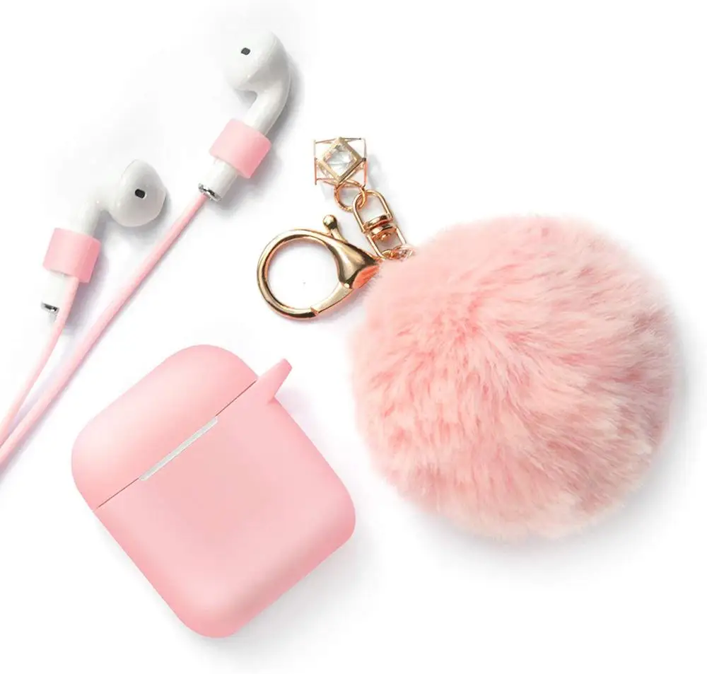 

Silicone Case Cover with Fur Ball Keychain for Airpods Case