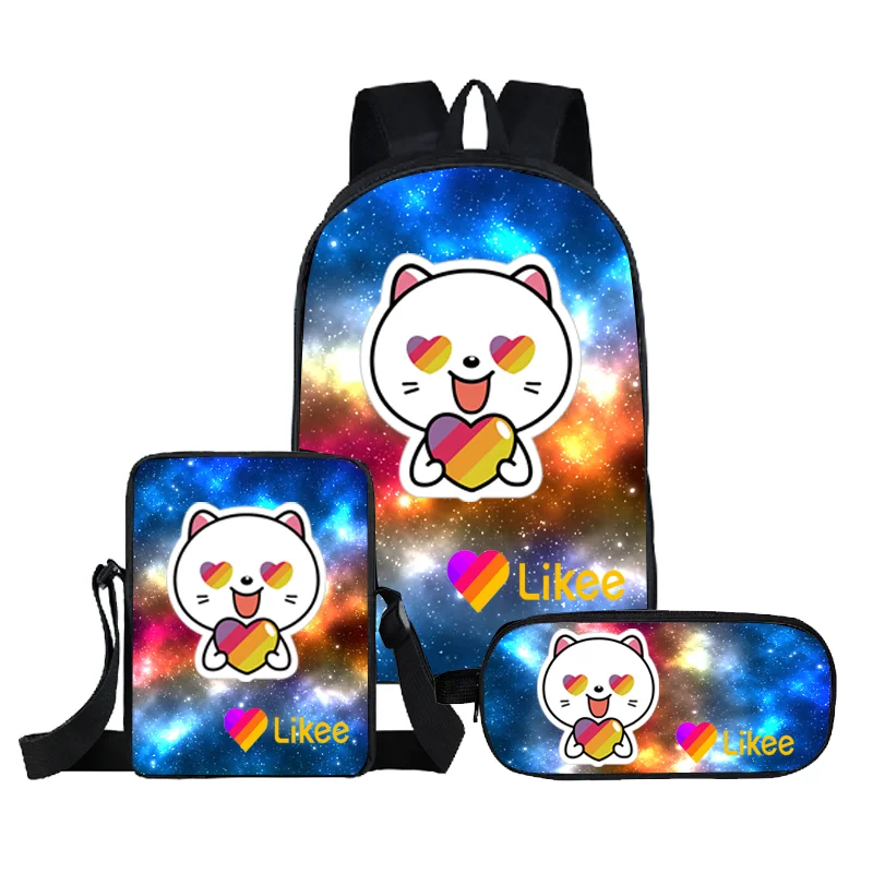 

Likee Design Print 3 Pieces/Set Kids School Bag Backpacks with Large Capacity Double Layer Pencil Bag and Mini Messenger Bags, Black