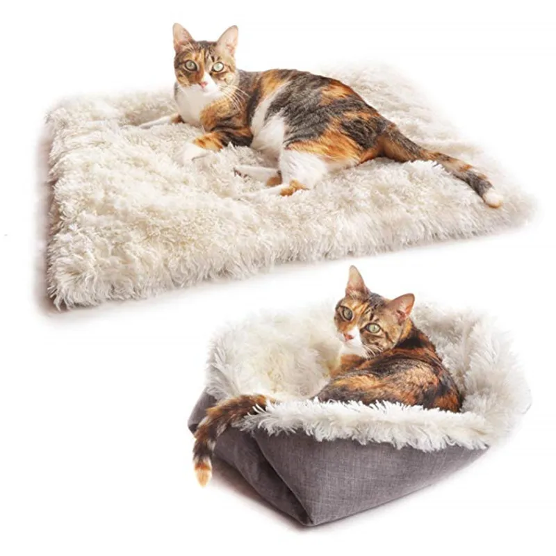 

New Soft Cat Bed Rest Dog Blanket Winter Foldable Double use of pet bed matCushion Hondenmand Plush Soft Warm Sleep Mat