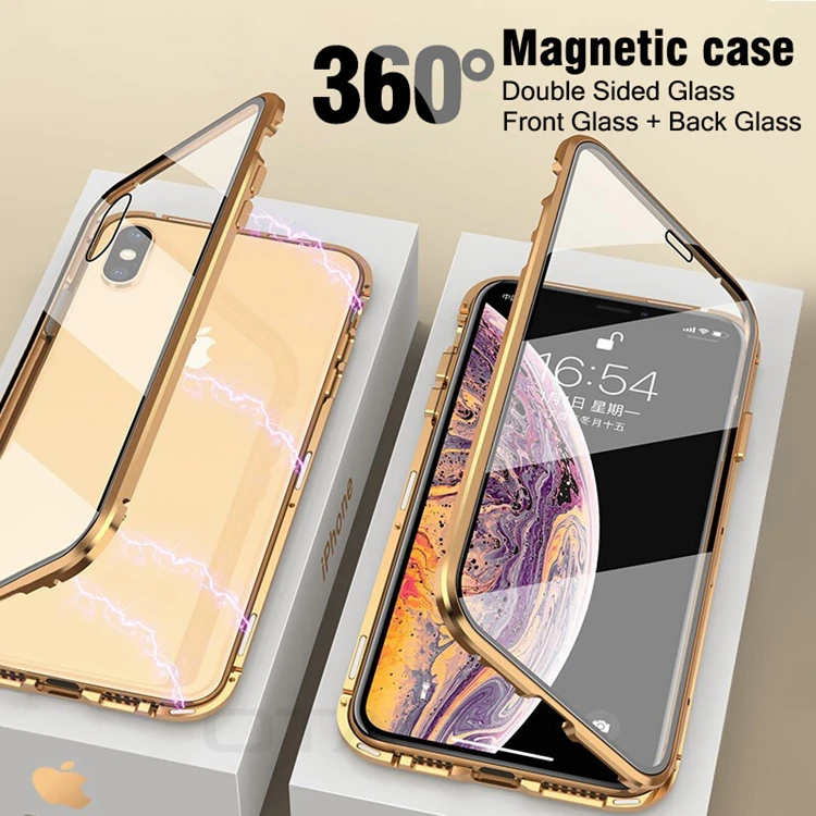 OTAO Double Sided 9H Tempered Glass Mobile Phone Shell For iPhone 11 Pro MAX XS XR X Metal Case Mgnetico Magnet Back Cover Coque