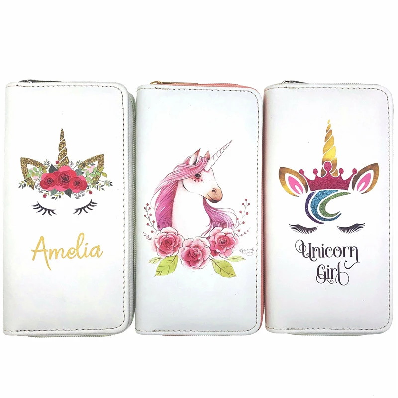 

Cute Unicorn PU Leather Wallet Ladies Student Long Zipper Bag Passport Bag Money Clip Women