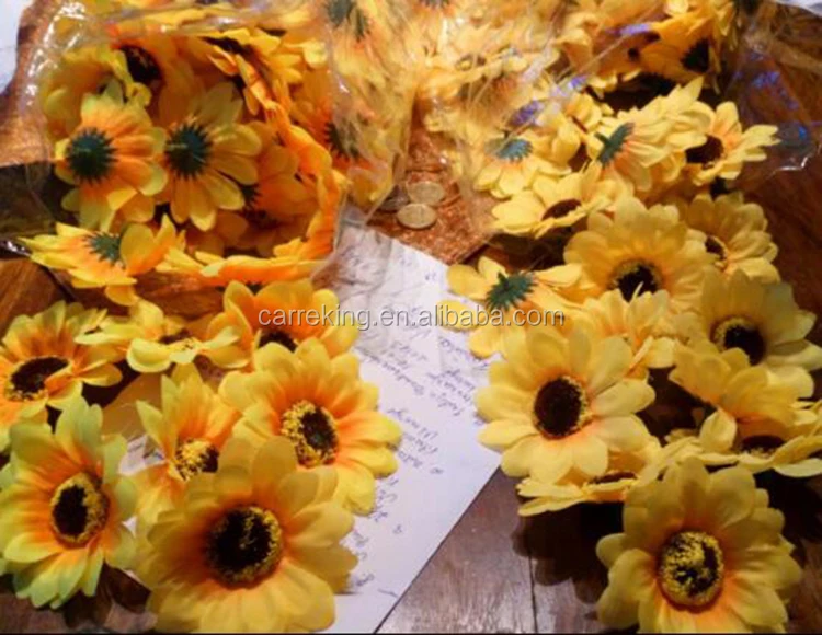 Artificial Silk Yellow Sunflower Heads Fabric Floral For Home Decor Wedding Decor Bride Holding