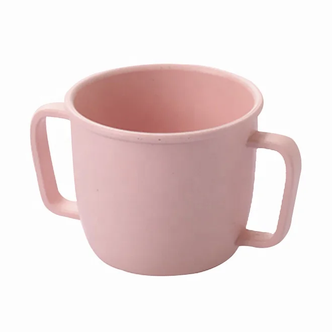 

Reusable Bamboo Fiber Plastic Kids Water Cup Milk Cups with two handle, Customized