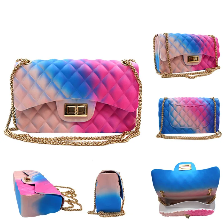 

New female bag color fragrant frosted jelly bag rhomboid one-shoulder diagonal chain bag Messenger bag