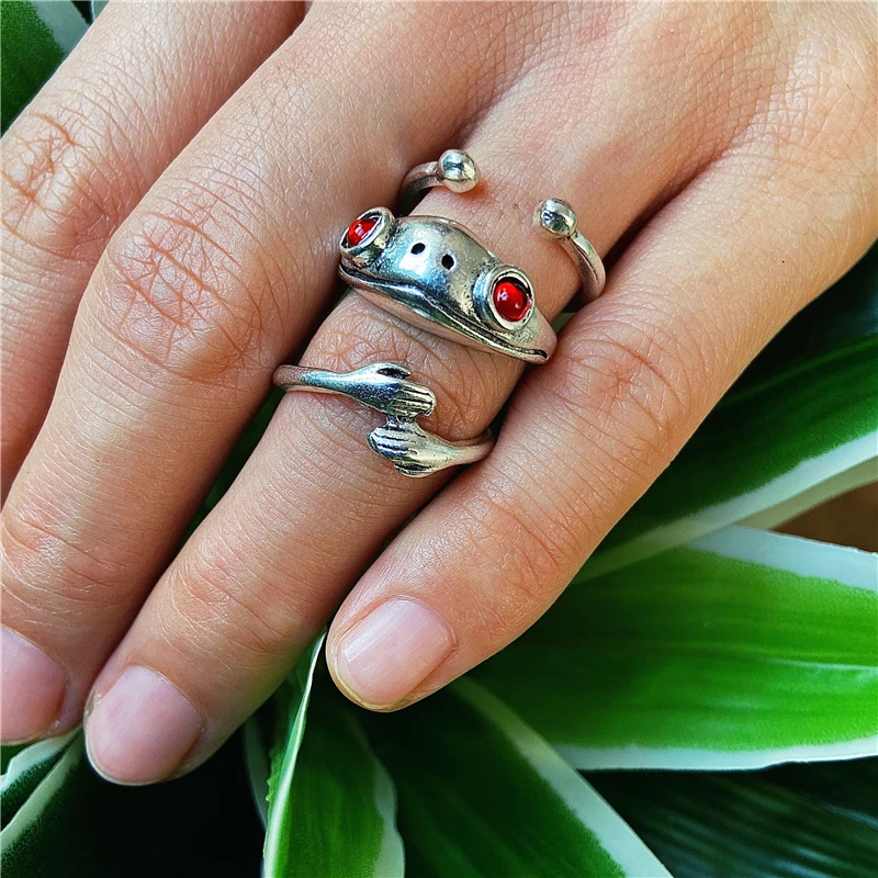 

Vintage Frog Open Rings Set Boho Stacking hug crying face Knuckle Finger Rings for Women Men Girls, Vintage sliver