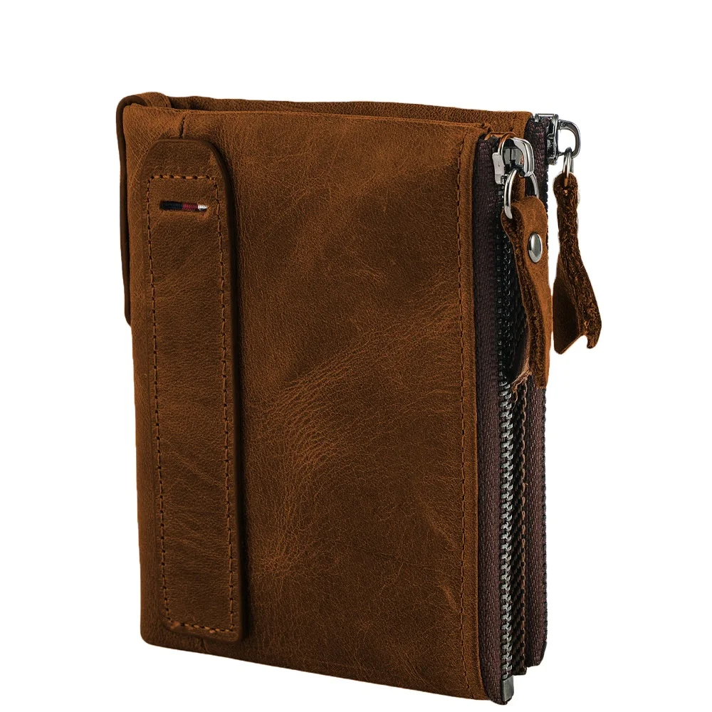 

Men's Crazy Horse Leather RFID Bifold Chain Wallet, Red, purple, green, blue