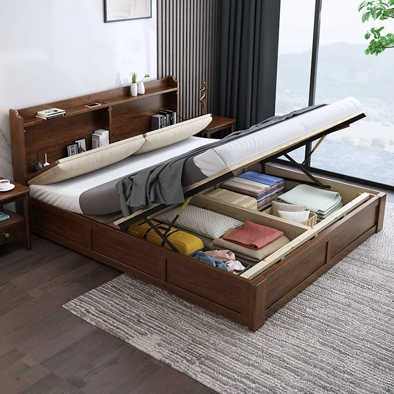 product-solid wooden bed frame storage hot sales latest design rustic platform slats bed-BoomDear Wo