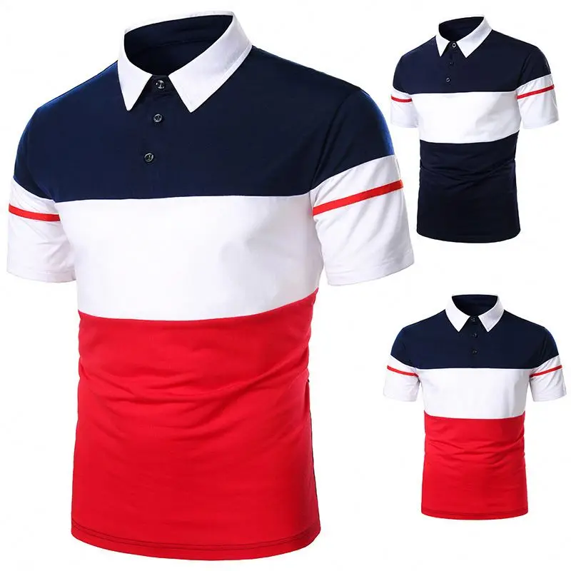 

Wholesale summer two color striped golf polo shirt polyester embroidered t shirt men's polo shirts custom logo