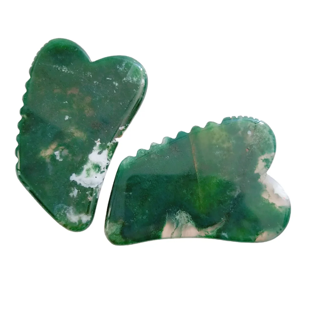 

Factory Directly Sell 100% Natural moss agate Gua Sha jagged square shape Massage Tool guasha