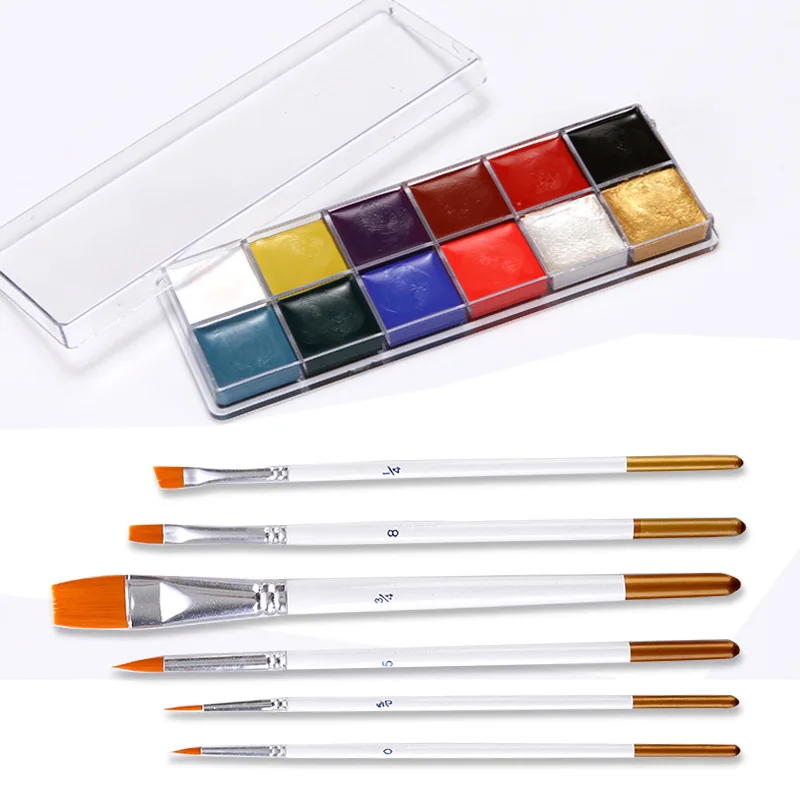 

Halloween 12 Colors pro quality face paint painting kit for kids with brush and paint palette professional