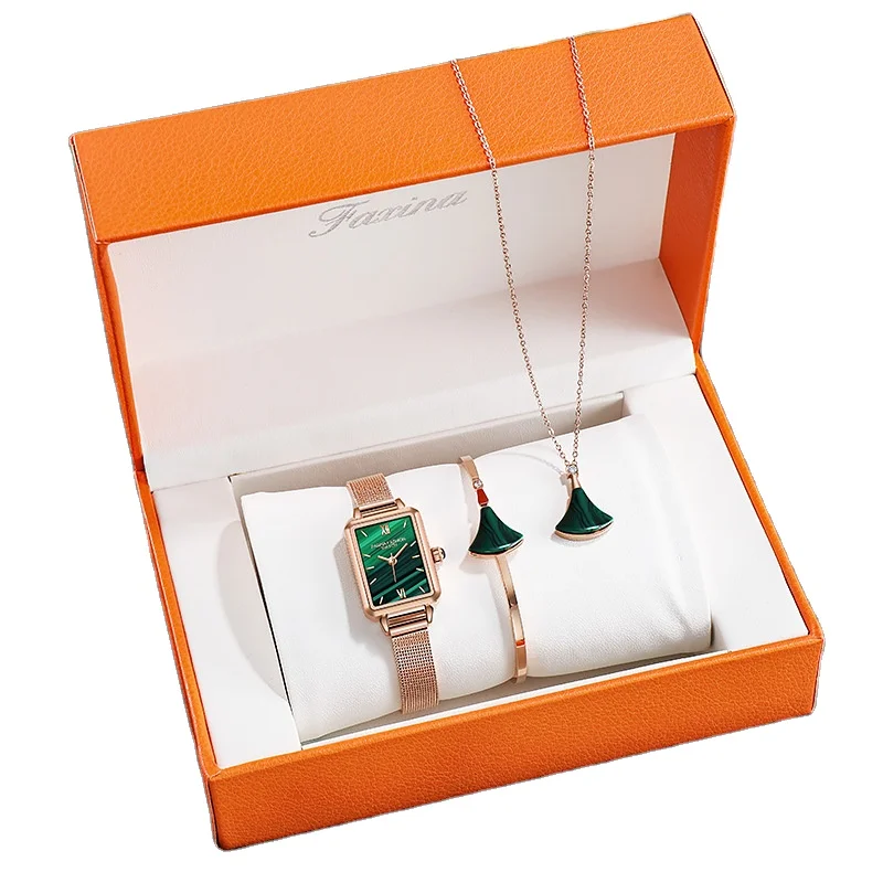 

Ladies quartz watch bracelet Set Ladies quartz watch movement green jewelry set