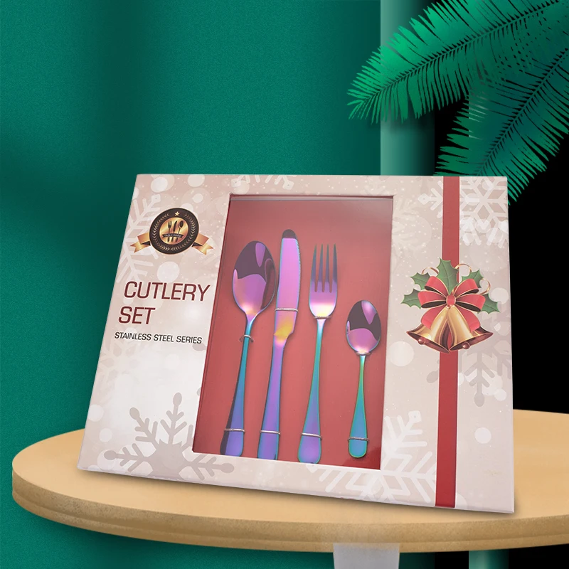 

Amazon Christmas Metal Luxury Flatware Gift Case Stainless Steel 24 piece Golden Cutlery Set with Gift Box, Silver,gold,roe gold,rainbow,black