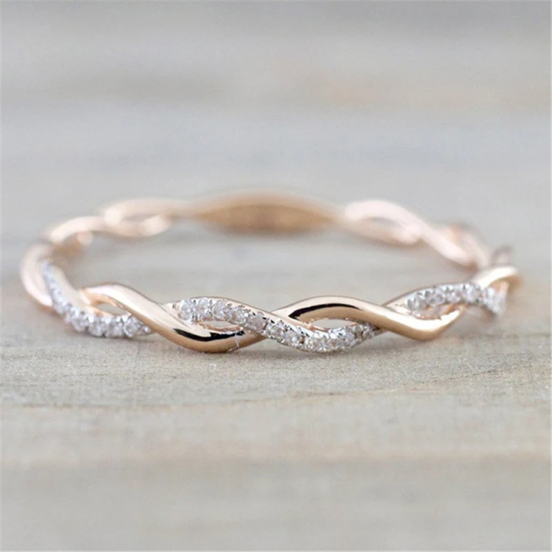 

Rose Gold Diamond Wave Ring Diamante Bizuteria round classic Bague Etoile Gemstone ring for Women 925 Sterling Silver Color