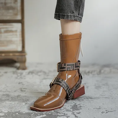 

New Arrivals 2021 Fall and Winter Martin Boots Women Vintage Pu Leather Square Head Ankle Boots for Ladies