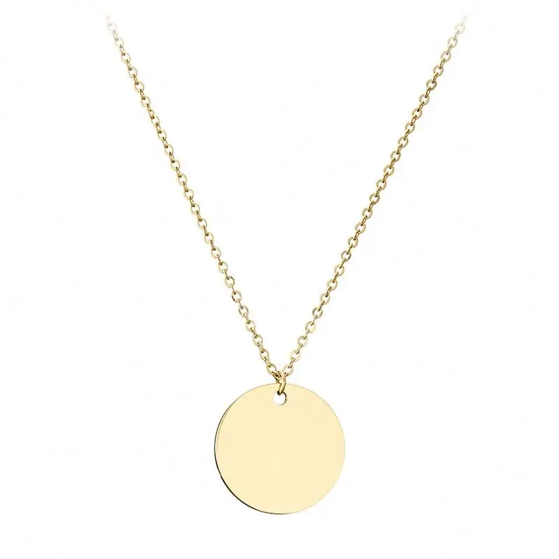 

Glossy Round Plate Necklace Gold-Plated Stainless Steel Minimalist Fashion Simple Clavicle Chain Necklace